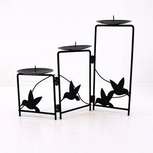 Black Metal Hummingbird Branch tiered Candle Holder